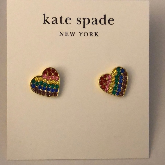 Kate Spade Gold Plated Heart Rainbow Joy Stud Earrings Muti Colored Crystal NWT - Picture 1 of 16